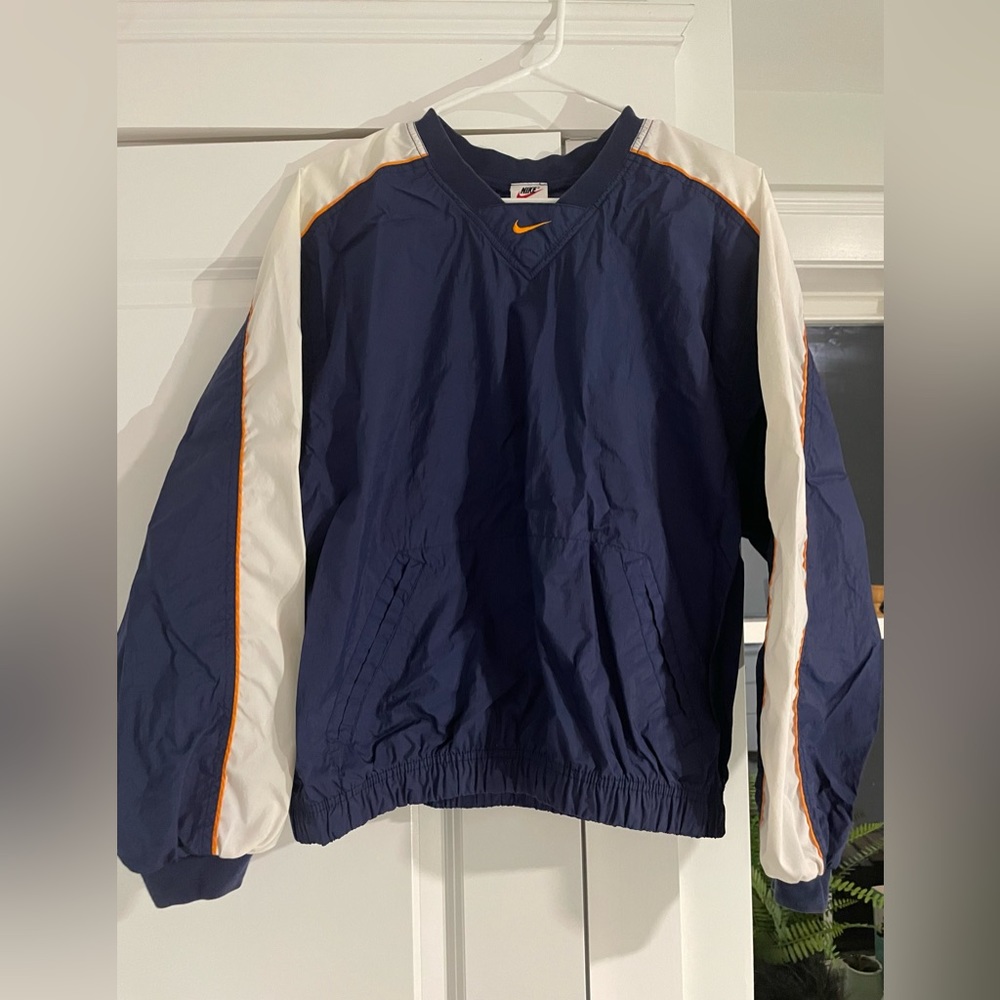 Vintage Nike pullover wind breaker- navy, orange, and white- size medium